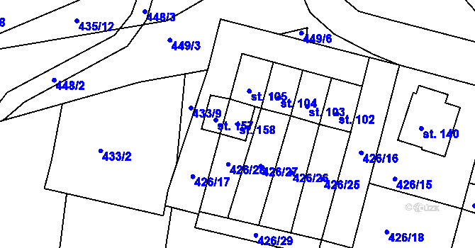 Parcela st. 158 v KÚ Rovná u Strakonic, Katastrální mapa