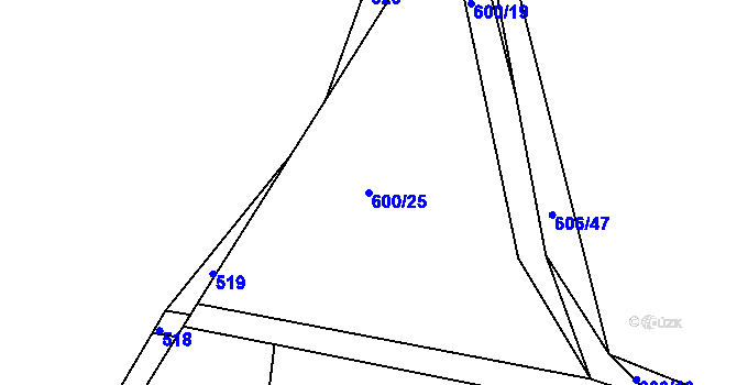 Parcela st. 600/25 v KÚ Rovná u Strakonic, Katastrální mapa