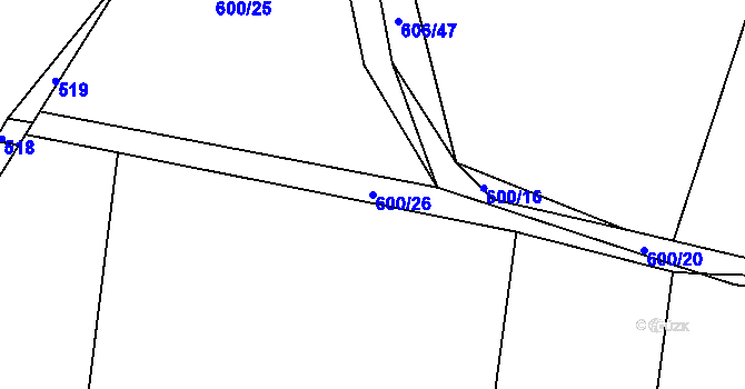 Parcela st. 600/26 v KÚ Rovná u Strakonic, Katastrální mapa