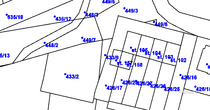 Parcela st. 433/9 v KÚ Rovná u Strakonic, Katastrální mapa