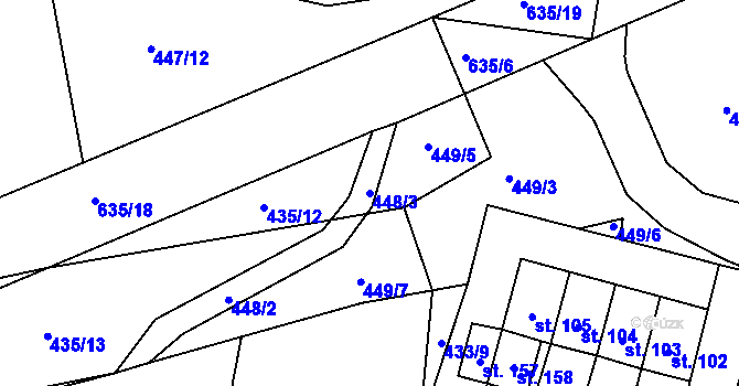 Parcela st. 448/3 v KÚ Rovná u Strakonic, Katastrální mapa