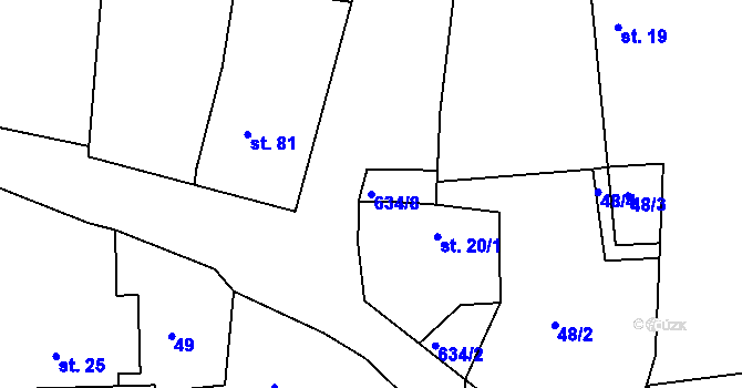 Parcela st. 634/8 v KÚ Rovná u Strakonic, Katastrální mapa