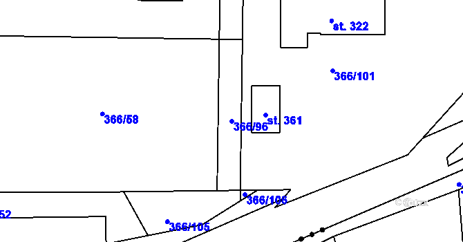 Parcela st. 366/96 v KÚ Řepice, Katastrální mapa