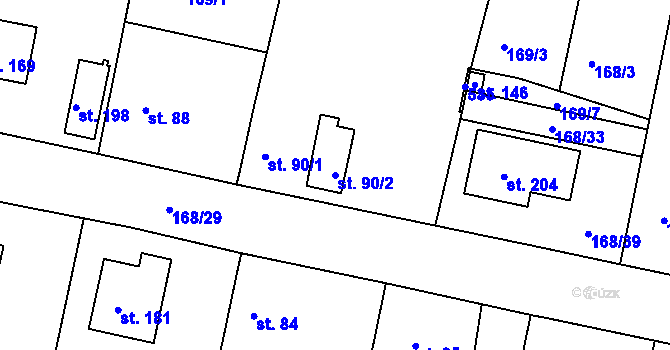 Parcela st. 90/2 v KÚ Řepice, Katastrální mapa