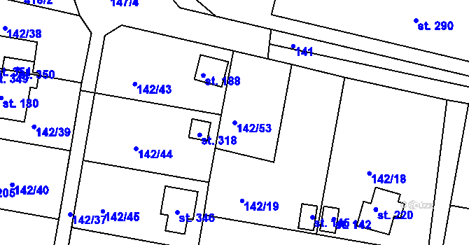 Parcela st. 142/53 v KÚ Řepice, Katastrální mapa