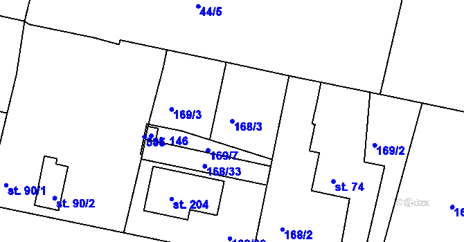 Parcela st. 168/3 v KÚ Řepice, Katastrální mapa