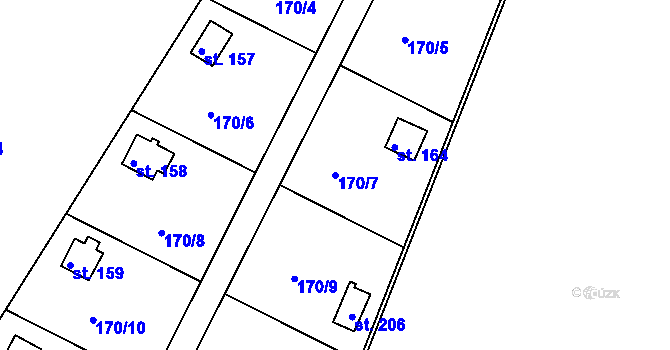 Parcela st. 170/7 v KÚ Řepice, Katastrální mapa