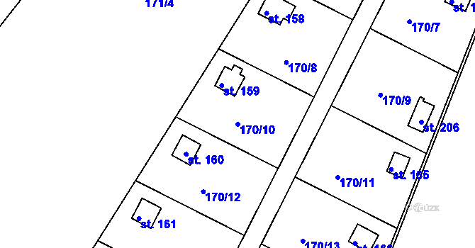 Parcela st. 170/10 v KÚ Řepice, Katastrální mapa