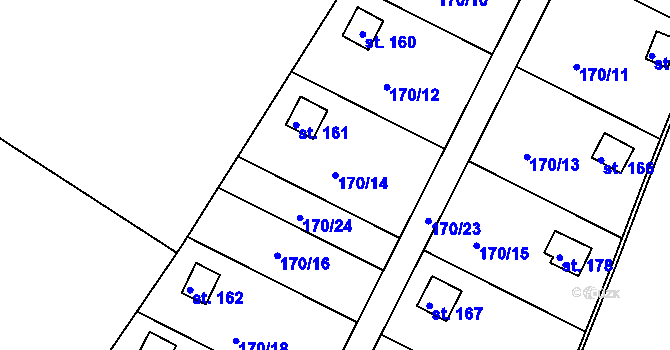 Parcela st. 170/14 v KÚ Řepice, Katastrální mapa