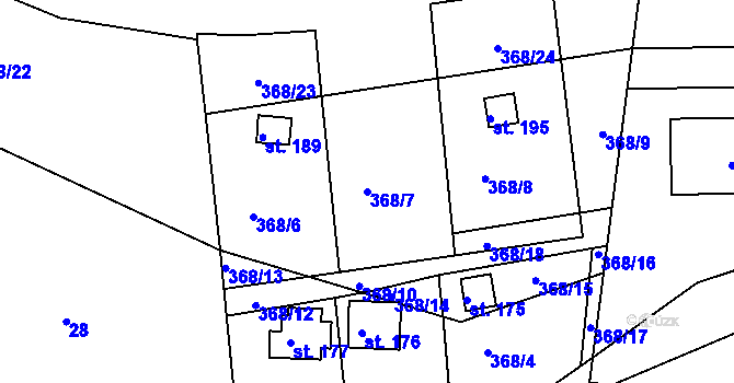 Parcela st. 368/7 v KÚ Řepice, Katastrální mapa