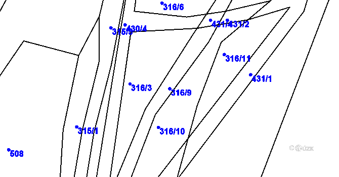 Parcela st. 316/9 v KÚ Řepice, Katastrální mapa