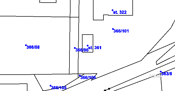 Parcela st. 361 v KÚ Řepice, Katastrální mapa