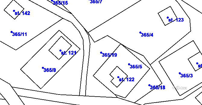 Parcela st. 365/19 v KÚ Vranov u Rovné, Katastrální mapa