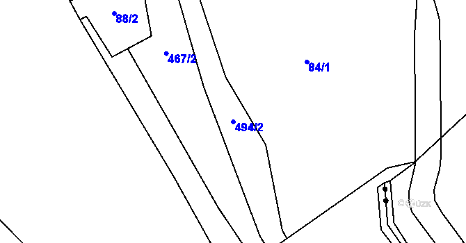 Parcela st. 494/2 v KÚ Divišov, Katastrální mapa