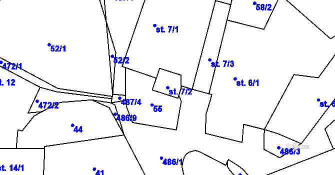 Parcela st. 7/2 v KÚ Divišov, Katastrální mapa