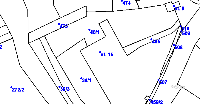 Parcela st. 15 v KÚ Divišov, Katastrální mapa