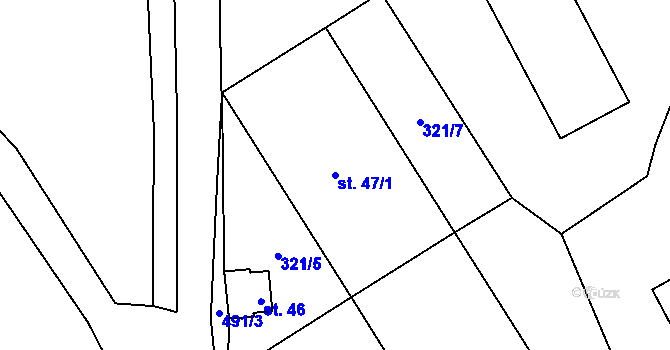Parcela st. 47/1 v KÚ Divišov, Katastrální mapa