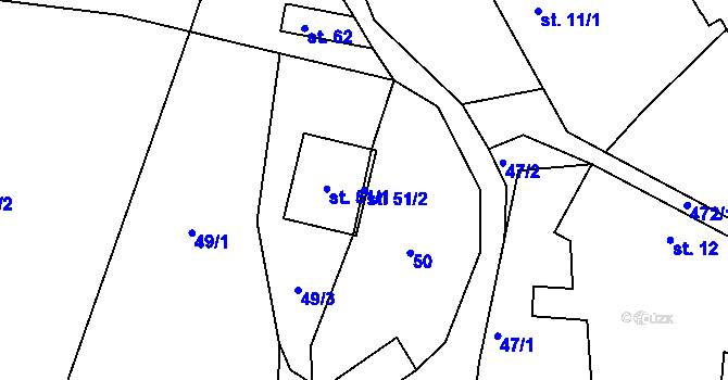 Parcela st. 51/2 v KÚ Divišov, Katastrální mapa