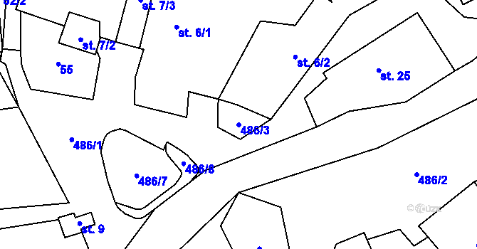 Parcela st. 486/3 v KÚ Divišov, Katastrální mapa
