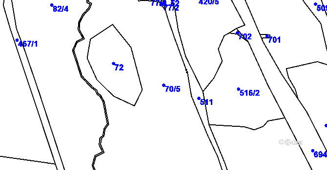 Parcela st. 70/5 v KÚ Divišov, Katastrální mapa