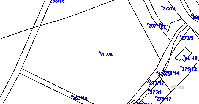 Parcela st. 207/4 v KÚ Divišov, Katastrální mapa