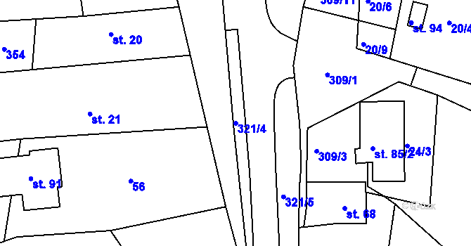 Parcela st. 321/4 v KÚ Rozběřice, Katastrální mapa