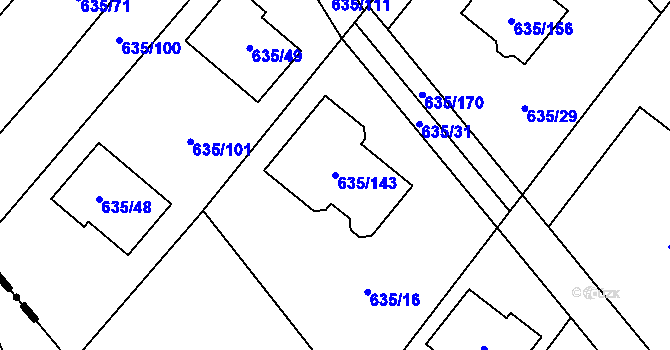 Parcela st. 635/143 v KÚ Rozdrojovice, Katastrální mapa