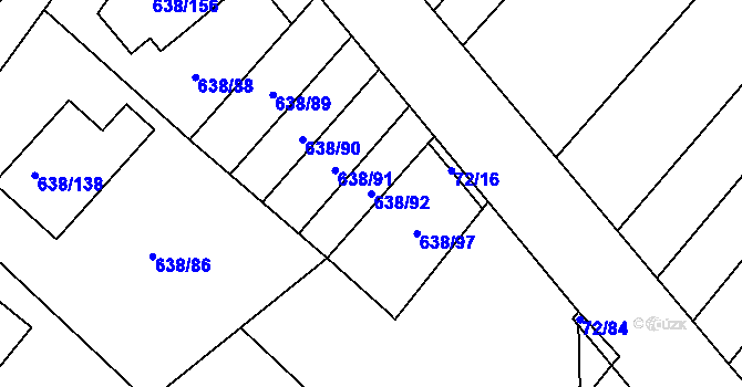 Parcela st. 638/92 v KÚ Rozdrojovice, Katastrální mapa