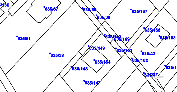 Parcela st. 635/149 v KÚ Rozdrojovice, Katastrální mapa
