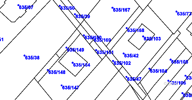 Parcela st. 635/151 v KÚ Rozdrojovice, Katastrální mapa