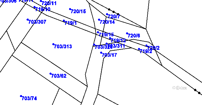 Parcela st. 703/17 v KÚ Rozdrojovice, Katastrální mapa