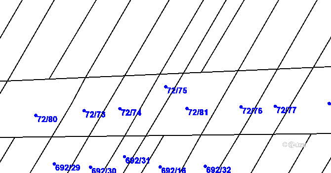 Parcela st. 72/75 v KÚ Rozdrojovice, Katastrální mapa