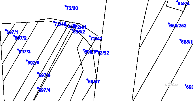 Parcela st. 72/92 v KÚ Rozdrojovice, Katastrální mapa