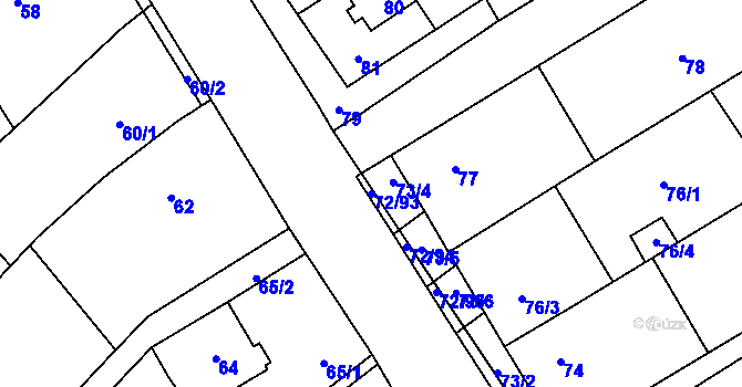 Parcela st. 72/93 v KÚ Rozdrojovice, Katastrální mapa