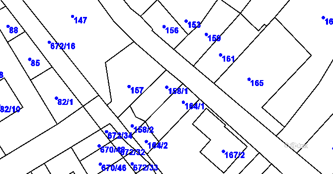 Parcela st. 158/1 v KÚ Rozdrojovice, Katastrální mapa