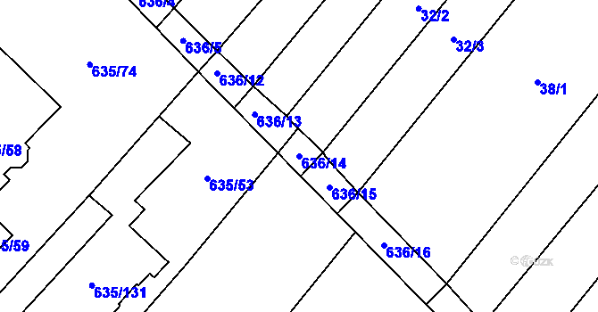 Parcela st. 636/14 v KÚ Rozdrojovice, Katastrální mapa