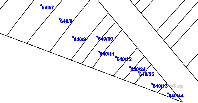 Parcela st. 640/11 v KÚ Rozdrojovice, Katastrální mapa