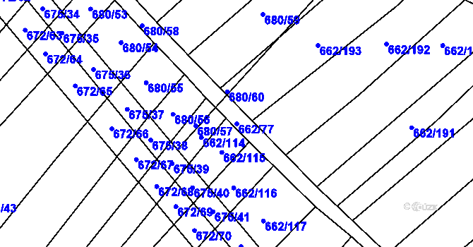 Parcela st. 662/77 v KÚ Rozdrojovice, Katastrální mapa