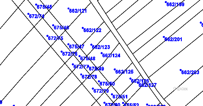 Parcela st. 662/124 v KÚ Rozdrojovice, Katastrální mapa