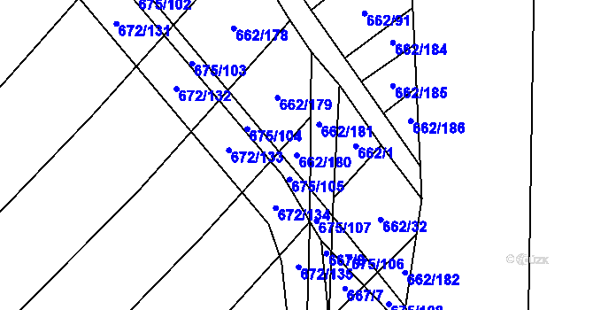 Parcela st. 662/180 v KÚ Rozdrojovice, Katastrální mapa