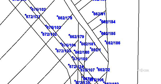 Parcela st. 662/181 v KÚ Rozdrojovice, Katastrální mapa