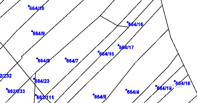 Parcela st. 664/15 v KÚ Rozdrojovice, Katastrální mapa