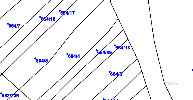 Parcela st. 664/19 v KÚ Rozdrojovice, Katastrální mapa