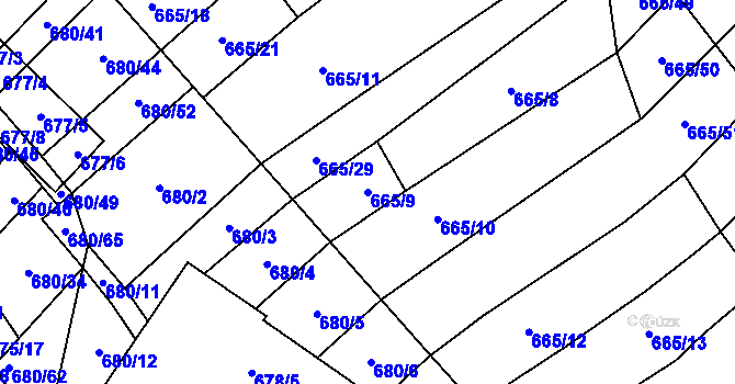 Parcela st. 665/9 v KÚ Rozdrojovice, Katastrální mapa