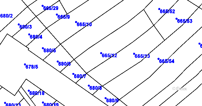 Parcela st. 665/12 v KÚ Rozdrojovice, Katastrální mapa