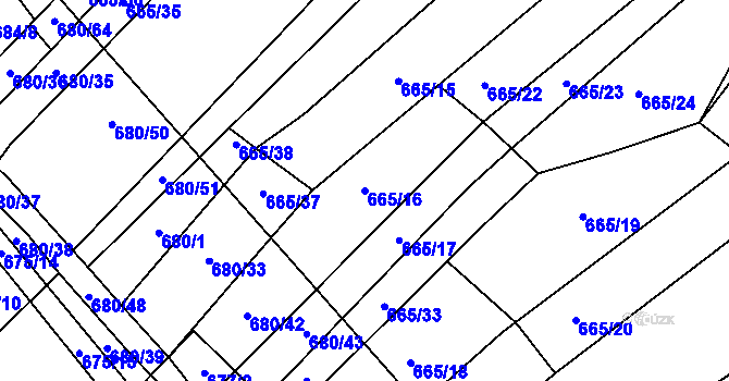 Parcela st. 665/16 v KÚ Rozdrojovice, Katastrální mapa