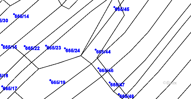 Parcela st. 665/44 v KÚ Rozdrojovice, Katastrální mapa