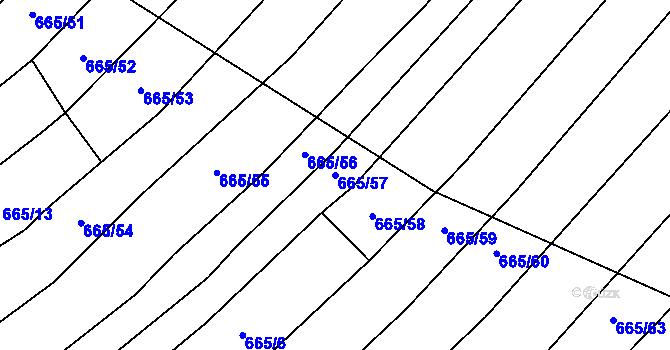 Parcela st. 665/57 v KÚ Rozdrojovice, Katastrální mapa