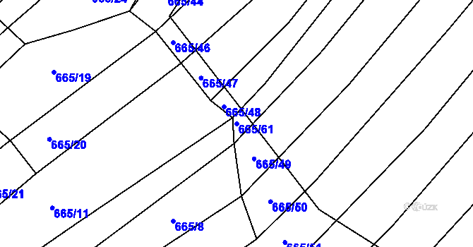 Parcela st. 665/61 v KÚ Rozdrojovice, Katastrální mapa