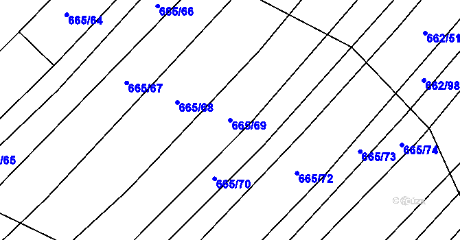 Parcela st. 665/69 v KÚ Rozdrojovice, Katastrální mapa